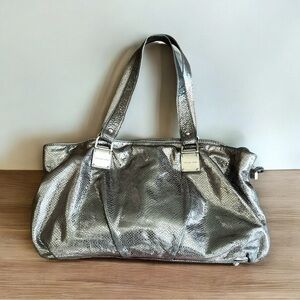 Michael Kors limited edition leather drawstring Pewter Silver python satchel